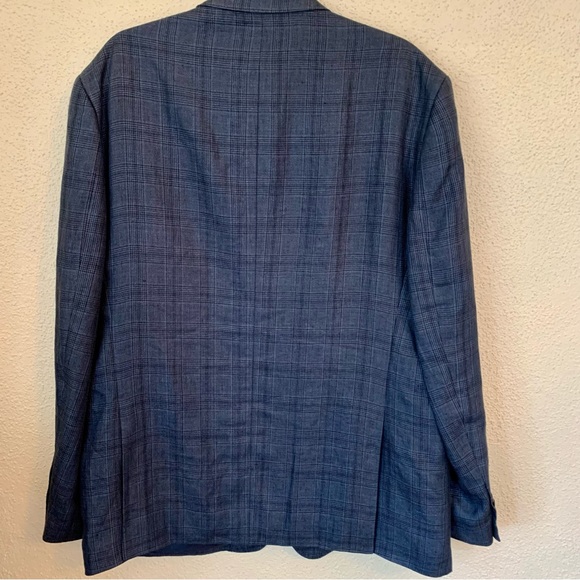 JOE Joseph Abboud Blue Glen Plaid Slim Fit Linen Sport Coat Blazer | Size 48L - Picture 9 of 12